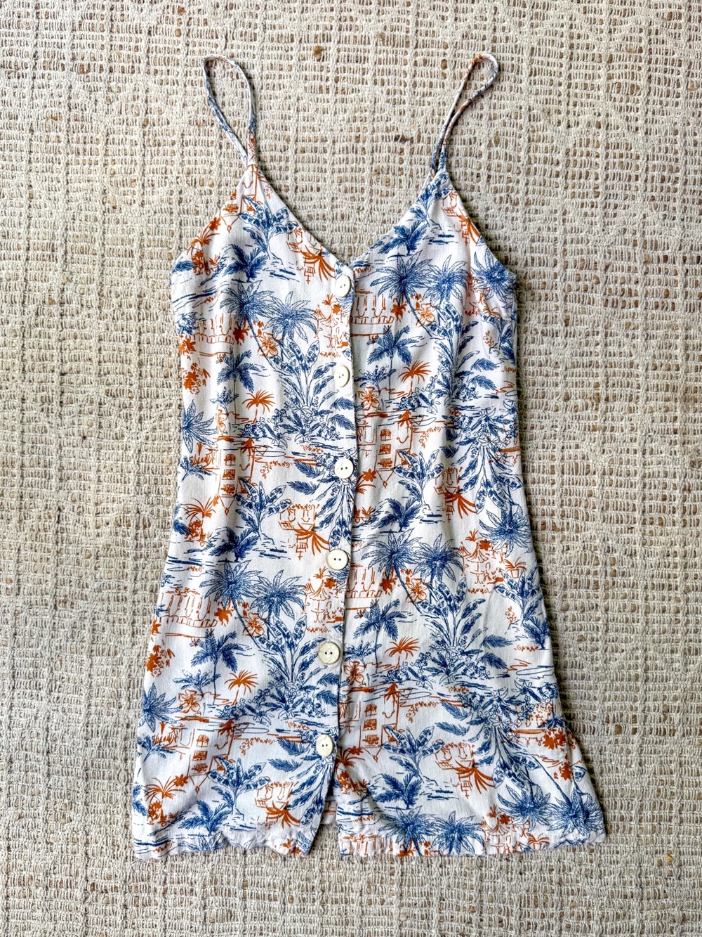 T.LA Printed Linen Blend Button Front Mini Dress Size S Blue Orange